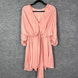 Storia Womens Pink V Neck Long Sleeve‎ Tie Front Mini Dress - M